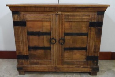 35" Solid Wood 2 door Cabinet /  Chest from India Natural Finish Metal Hardware