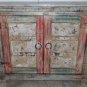 35" Hand Painted Rustic 2 door Wood Cabinet /  Chest from India with Shelf