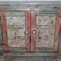 35" Hand Painted Rustic 2 door Wood Cabinet /  Chest from India with Shelf