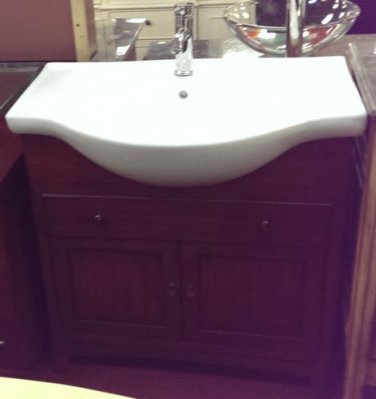 32" Modern Bathroom Vanity Sink Cherry Finish w/ White Porcelain Top  w/ Faucet