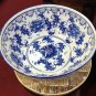 Blue and white solid, bowl 6" high, 14" wide