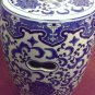 Blue and white solid, open carved porcelain garden stool 18" high