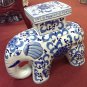blue and white 20" wide 15" high porcelain elephant stool antique reproduction