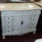 48" Scroll style Cream Marble bath vanity Whitewashed finish sink traditional