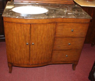 40" Bathroom Vanity Sink Teak Stained Cabinet w Coffee Marble & Bisque Bowl