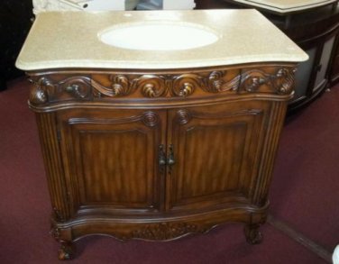 36" Cream Marble bathroom vanity Teak finish sink w/ medicine cabinet or mirror