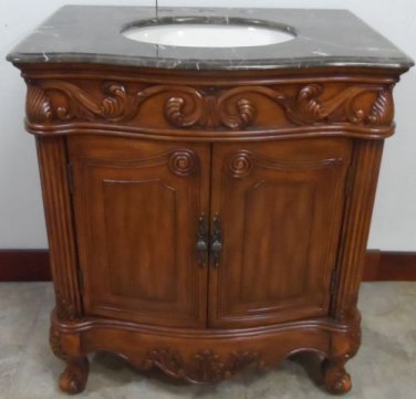 30" Coffee Marble Bathroom Vanity Teak Finish