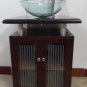 24" Black Granite Bathroom Vanity Sink Espresso Body Clear Glass Vessel /Faucet