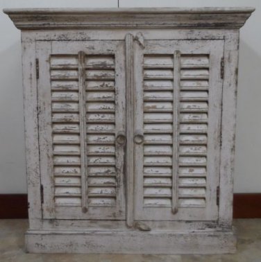 33" Shutter-Style Cabinet Solid Wood White-wash Finish From India