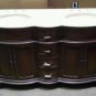 60" Teak color  wood bathroom vanity double sink cream marble