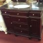 42" Bathroom Vanity Sink Black Marble with ebony, dark Cabinet & White Bowl