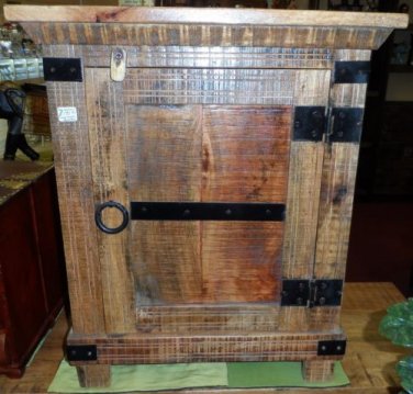 Wooden rustic wood tone with aged metal chest hand Carved made in India