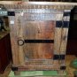 Wooden rustic wood tone with aged metal chest hand Carved made in India