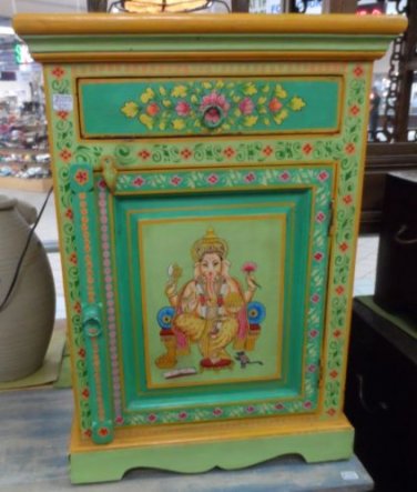 Wooden end table or night stand chest Ganesh hand Carved made in India