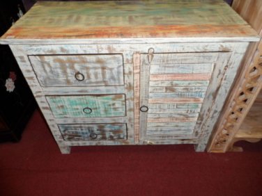 Wooden multi colored rustic chest hand Carved made in India