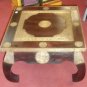 Wooden coffee table hand Carved made in India gold metal emblems