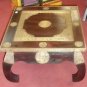 Wooden coffee table hand Carved made in India gold metal emblems