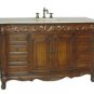 56" Teak-stained bathroom vanity single sink cream marble