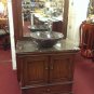 30" vessel sink cream marble teak stain vanity chinese vessel w/faucet w/mirror