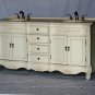 72" Cream Marble Double Bathroom Vanity Sink White Wash Cabinet bisque Bowls