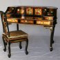 Chinese Piano Desk and chair, Gold Leaf, Black flowers and bird design