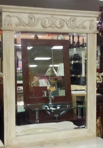 30" scroll design mirror whitewash stain