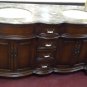 60" Teak color  wood bathroom vanity double sink coffee marble