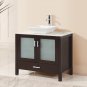 36" white marble Bath Vanity Vessel Style espresso brown w Faucet & white bowl