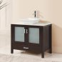 36" white marble Bath Vanity Vessel Style espresso brown w Faucet & white bowl