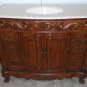 42" Bathroom Vanity Sink Cream Marble w/ Teak-Stained Cabinet & Bisque Bowl
