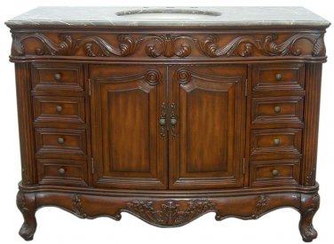 42" Coffee Marble bathroom vanity Teak finish sink with linen tower combo