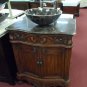 30" Bathroom Vanity Sink Coffee Marble Top & Vessel Bowl Teak Finish w/  Faucet