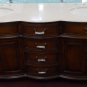 72" Bathroom Double Vanity Sink Cream Marble w Teak Stained Cabinet Traditional