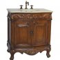 32" combo Cream Marble bathroom vanity Teak finish sink with mirror