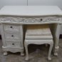 40" White Wash Color Make up Vanity combo w/ Cushion Stool & Glass top, mirror
