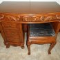 40" Teak Color Make up Vanity With Cushion, Stool, includes a Glass top
