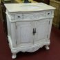 32" Cream Marble Bath Vanity whitewash Finish scroll design traditional vanity