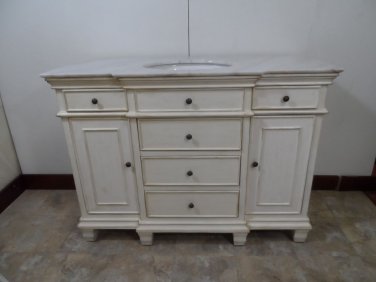 48" FULL Bathroom! combo Vanity Sink, Marble, w/mirror, linen, med cab all white