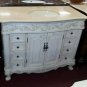 42" Scroll style Cream Marble bathroom whitewash vanity sink w/ linen tower
