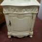 24" Cream Marble Bath combo Vanity whitewash vanity, linen tower, med. cabinet