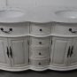 60" Double Bathroom Vanity White Marble Whitewash White Bowls w/mirror + linen