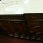 56" Bathroom Vanity Sink Teak Finish with Cream Marble & Bisque Bowl