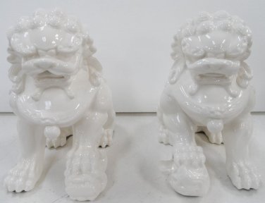 Foo Dog Pair Solid White Porcelain