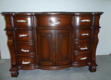 50" Single Bathroom Vanity Sink Coffee Marble w/ Teak Color Finish w/ Cream Bowl