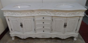 72" Double Vanity Bathroom Sink White Marble / White Wash Cabinet / White Bowls