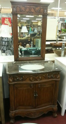 32" Coffee Marble bathroom vanity Teak finish sink