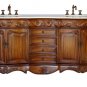 72" Teak Bathroom Double Vanity Sink Cream Marble Traditional Design