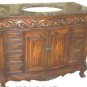 48" Scroll style Coffee Marble bath vanity Teak stain finish sink traditional