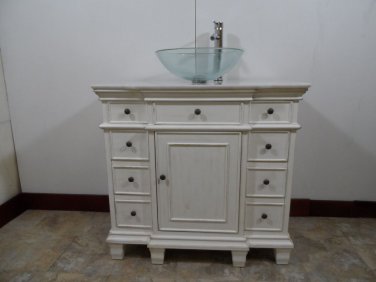 36" Bathroom Vanity Vessel Style White Marble w/ White Wash Body Choice of Bowl
