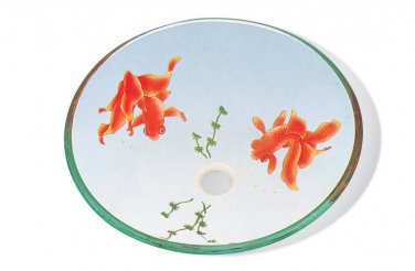 Round Vessel Sink 16" Diameter Clear w/ Koi Fish